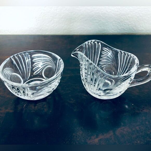 Vintage Crystal Glass Cream & Sugar Serving Set - Picture 1 of 4